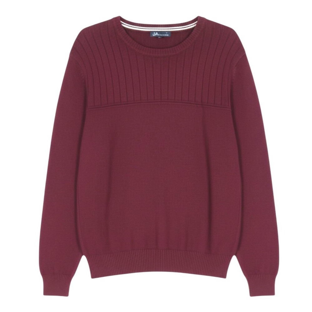 JA JOHN ASHFORD Men's RIBBED KNIT DESIGN Long Sleeve MAROON Pullover SWEATER XL